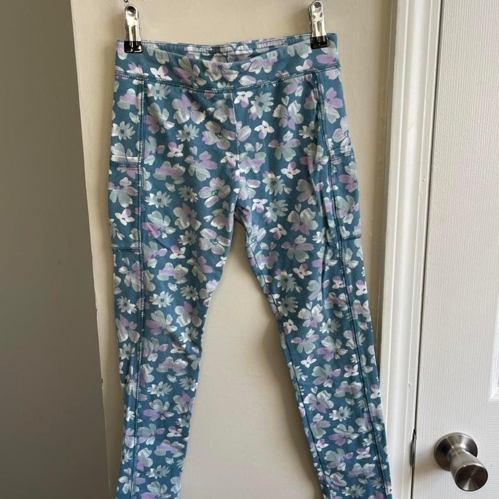 Carter's Girls Teal Floral Print Leggings with Side Pockets Size 10A